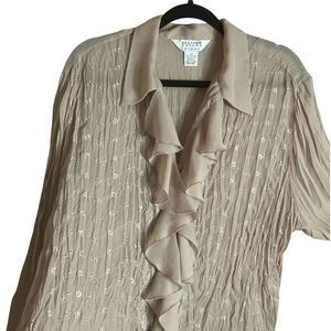 Allison Taylor Blouse Semi-Sheer Eyelet Ecru Button Down Size 2X